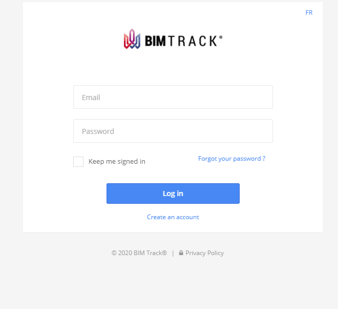 Interface de login da Plataforma BIM Track